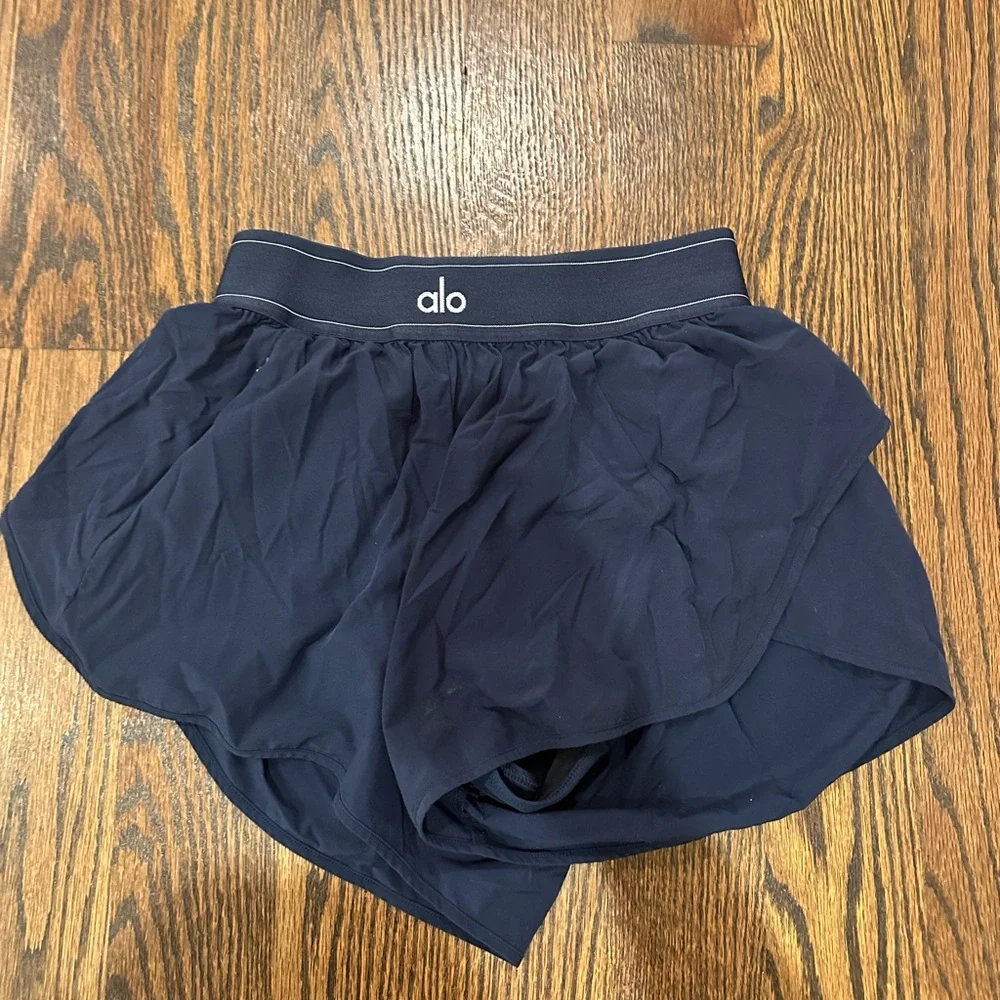 Alo Women's Navy Athletic Shorts with Overlay Skirt